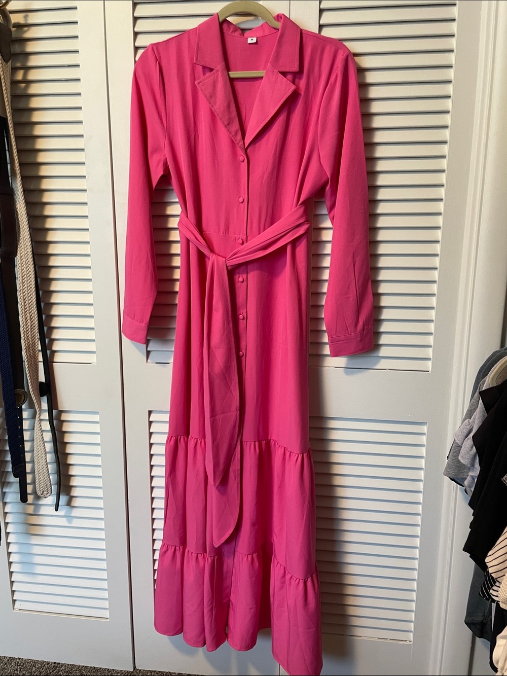 Fuchsia Button-Front Maxi Dress with Tie Waist